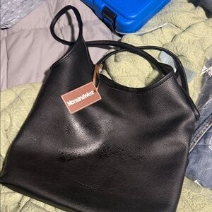 Montana West Black Faux Leather Tote with Double Handles